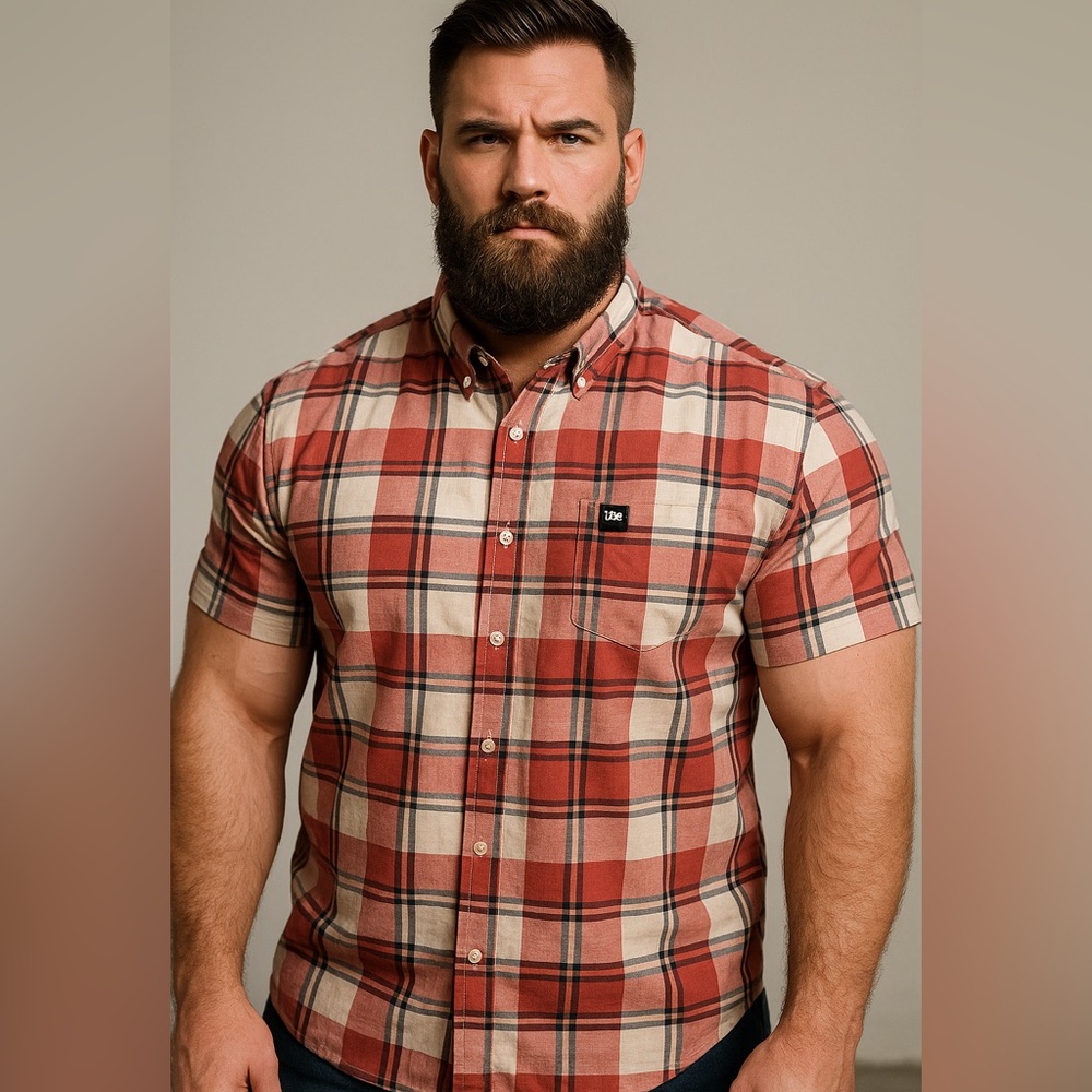 NWT Lee Men's Red and Black Plaid Button Down Shirt